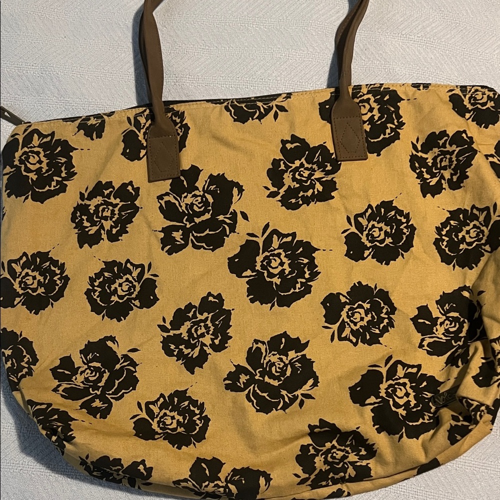 Volcom Tan and Brown Floral Tote Bag
